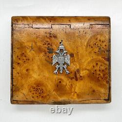 Russian Cigarette Case from Karelian Birch with Russian Imperial Silver Eagle
