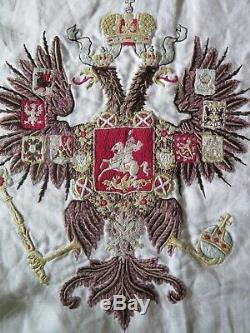 Russian/European Antique c1840-60 Royal Heraldic Crest Hand Embroidered On Linen