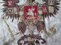 Russian/European Antique c1840-60 Royal Heraldic Crest Hand Embroidered On Linen