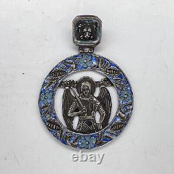 Russian Imperial 84 Silver Enamel Icon Pendant St. Michael A. Hollming /Faberge