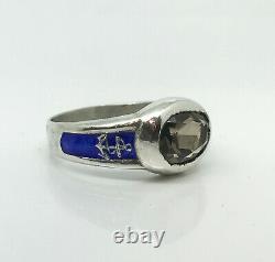 Russian Imperial 84 Silver Enamel NAVY Academy Ring with Topaz