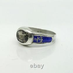 Russian Imperial 84 Silver Enamel NAVY Academy Ring with Topaz