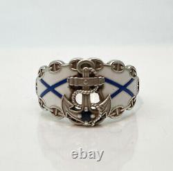 Russian Imperial 84 Silver Enamel NAVY Ring with Sapphire