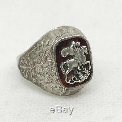 Russian Imperial 84 Silver Enamel Ring with St. George