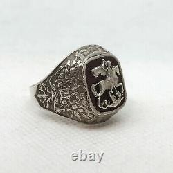 Russian Imperial 84 Silver Enamel Ring with St. George