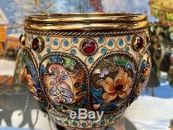 Russian Imperial 84 Silver & Enameled Open Bowl By Feodor Ruckert