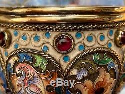 Russian Imperial 84 Silver & Enameled Open Bowl By Feodor Ruckert