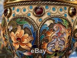 Russian Imperial 84 Silver & Enameled Open Bowl By Feodor Ruckert