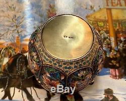 Russian Imperial 84 Silver & Enameled Open Bowl By Feodor Ruckert