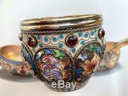 Russian Imperial 84 Silver & Enameled Open Bowl By Feodor Ruckert