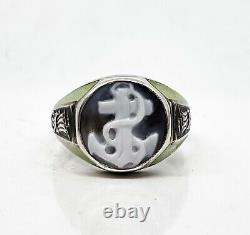 Russian Imperial 84 Silver NAVY Ring Shell carving