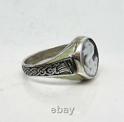 Russian Imperial 84 Silver NAVY Ring Shell carving