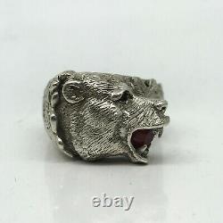Russian Imperial 84 Silver ring with BEAR and Ruby