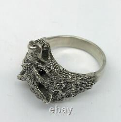 Russian Imperial 84 Silver ring with WOLF and Ruby