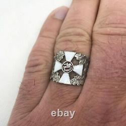 Russian Imperial 88 Silver Enamel Ring St. George Cross by August Holming