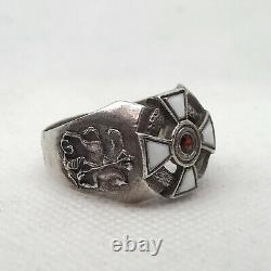 Russian Imperial Enamel 84 Silver ring with St. George Cross