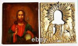Russian Imperial Enamel Orthodox Icon Jesus Christ Pantocrator Silver 84 Gold C