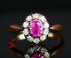 Russian Imperial Halo Ring 0.5ct Ruby Diamonds solid 56 14K Gold Ø US5.75 / 2.3