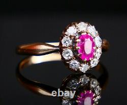 Russian Imperial Halo Ring 0.5ct Ruby Diamonds solid 56 14K Gold Ø US5.75 / 2.3