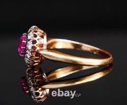 Russian Imperial Halo Ring 0.5ct Ruby Diamonds solid 56 14K Gold Ø US5.75 / 2.3