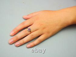 Russian Imperial Halo Ring 0.5ct Ruby Diamonds solid 56 14K Gold Ø US5.75 / 2.3