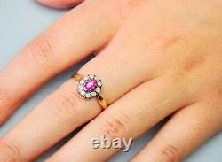 Russian Imperial Halo Ring 0.5ct Ruby Diamonds solid 56 14K Gold Ø US5.75 / 2.3