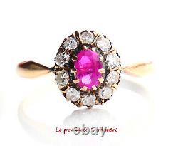 Russian Imperial Halo Ring 0.5ct Ruby Diamonds solid 56 14K Gold Ø US5.75 / 2.3