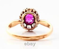 Russian Imperial Halo Ring 0.5ct Ruby Diamonds solid 56 14K Gold Ø US5.75 / 2.3