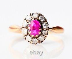 Russian Imperial Halo Ring 0.5ct Ruby Diamonds solid 56 14K Gold Ø US5.75 / 2.3