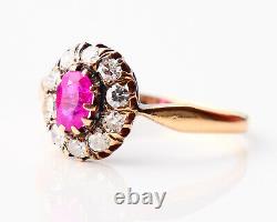 Russian Imperial Halo Ring 0.5ct Ruby Diamonds solid 56 14K Gold Ø US5.75 / 2.3