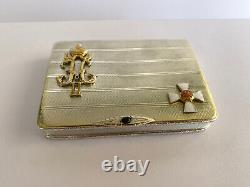 Russian Imperial K. Faberge Silver 84 Gild Nicholas II Pill Snuffbox Box Award