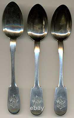 Russian Imperial Silver 84 Set of 3 Dessert Spoons St. Petersburg 1890s Maker MK