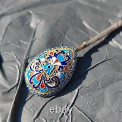 Russian Imperial Silver 88 Cloisonne Enamel Spoon A. Gorianov For Faberge Antique