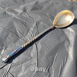 Russian Imperial Silver 88 Cloisonne Enamel Spoon A. Gorianov For Faberge Antique