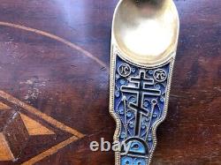 Russian Imperial Silver Enamel Pan Slavic Communion Spoon by Khlebnikov 1882