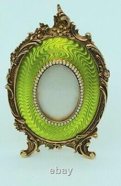 Russian Imperial silver gilded guiloche photo frame with pearls