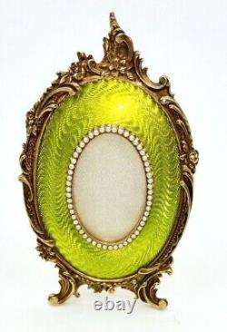 Russian Imperial silver gilded guiloche photo frame with pearls