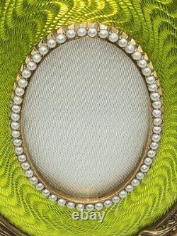 Russian Imperial silver gilded guiloche photo frame with pearls