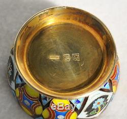 Russian Royal Imperial Tsar 84 Enamel Salt Cellar Holder Spoon Kovsh Ladle Cap