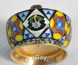 Russian Royal Imperial Tsar 84 Enamel Salt Cellar Holder Spoon Kovsh Ladle Cap