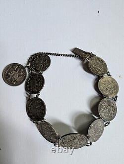 Russian Silver Coin Bracelet Pre Revolution Imperial 1902- 1916 Kopek Coins