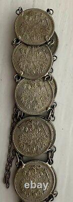 Russian Silver Coin Bracelet Pre Revolution Imperial 1916 Kopek Coins