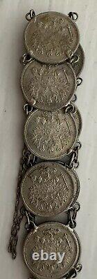 Russian Silver Coin Bracelet Pre Revolution Imperial 1916 Kopek Coins