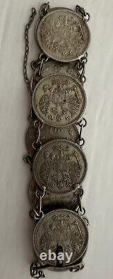 Russian Silver Coin Bracelet Pre Revolution Imperial 1916 Kopek Coins