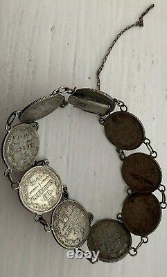 Russian Silver Coin Bracelet Pre Revolution Imperial 1916 Kopek Coins