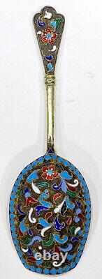 STUNNING! Antique IMPERIAL RUSSIAN 84 Silver ENAMEL Gold CADDY SPOON Sugar Scoop