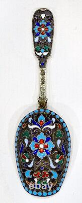 STUNNING! Antique IMPERIAL RUSSIAN 84 Silver ENAMEL Gold CADDY SPOON Sugar Scoop