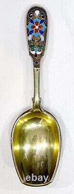 STUNNING! Antique IMPERIAL RUSSIAN 84 Silver ENAMEL Gold CADDY SPOON Sugar Scoop