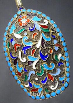 STUNNING! Antique IMPERIAL RUSSIAN 84 Silver ENAMEL Gold CADDY SPOON Sugar Scoop