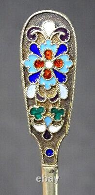 STUNNING! Antique IMPERIAL RUSSIAN 84 Silver ENAMEL Gold CADDY SPOON Sugar Scoop